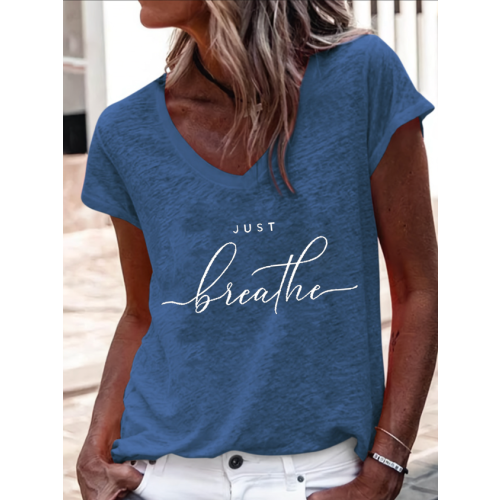 Women's Just Breathe Cotton-Blend Text Letters Casual T-Shirt