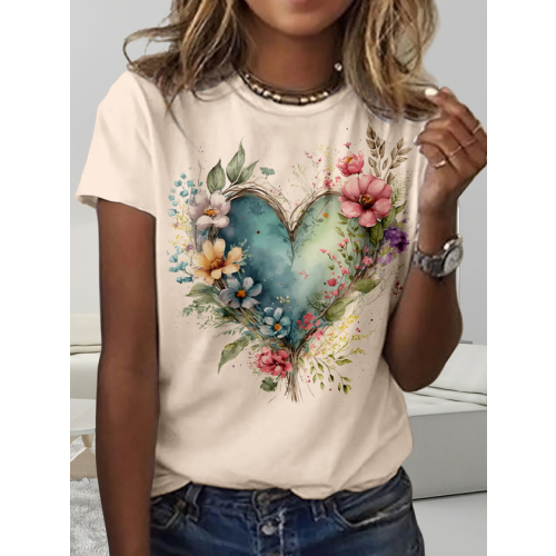 Casual Floral Crew Neck T-Shirt