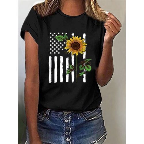 Casual Crew Neck Sunflower T-Shirt