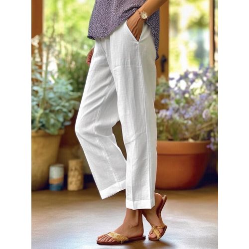 Plain Linen Cotton And Linen Loose Pants