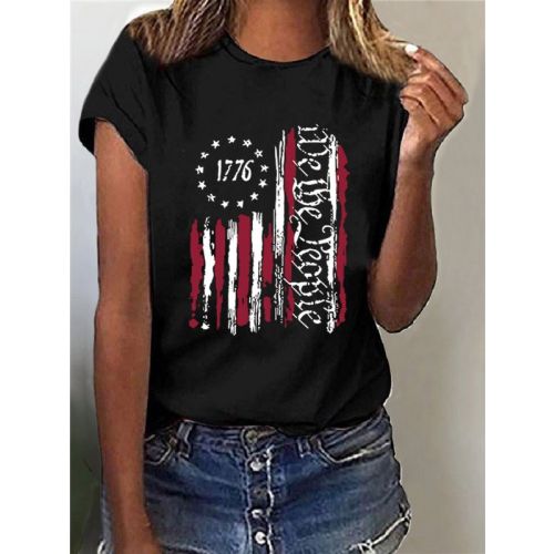 Cotton America Flag Crew Neck Casual T-Shirt