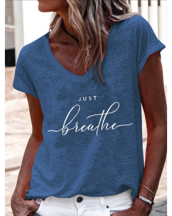 Women's Just Breathe Cotton-Blend Text Letters Casual T-Shirt