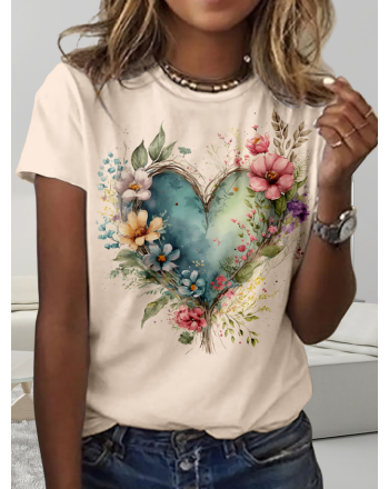 Casual Floral Crew Neck T-Shirt