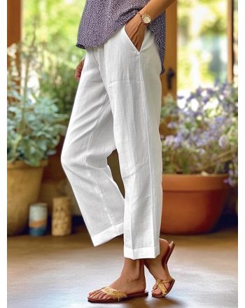 Plain Linen Cotton And Linen Loose Pants