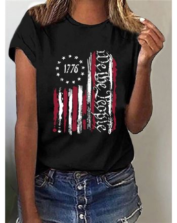 Cotton America Flag Crew Neck Casual T-Shirt